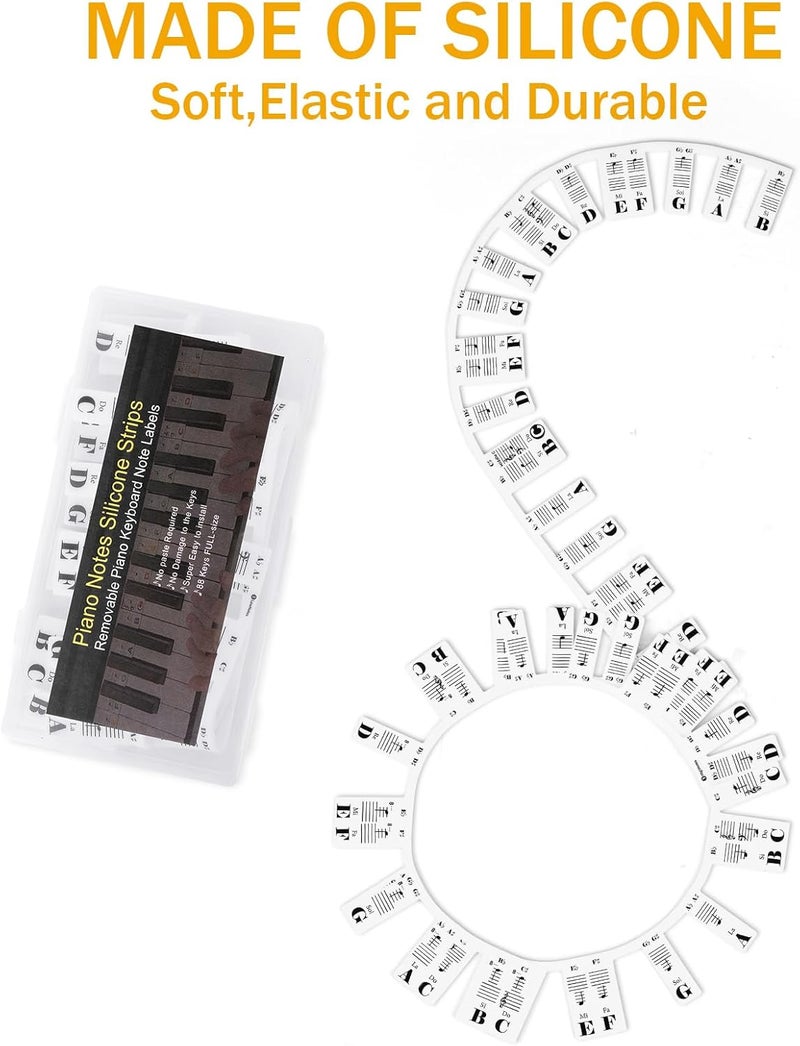 Eison Removable Piano Keyboard Note Labels Piano Keyboard Stickers for Beginner Silicone Piano Notes Guide for Learning, 88-Key Full Size, No Need Stickers, Reusable and Comes with Box (Black） - Image 3